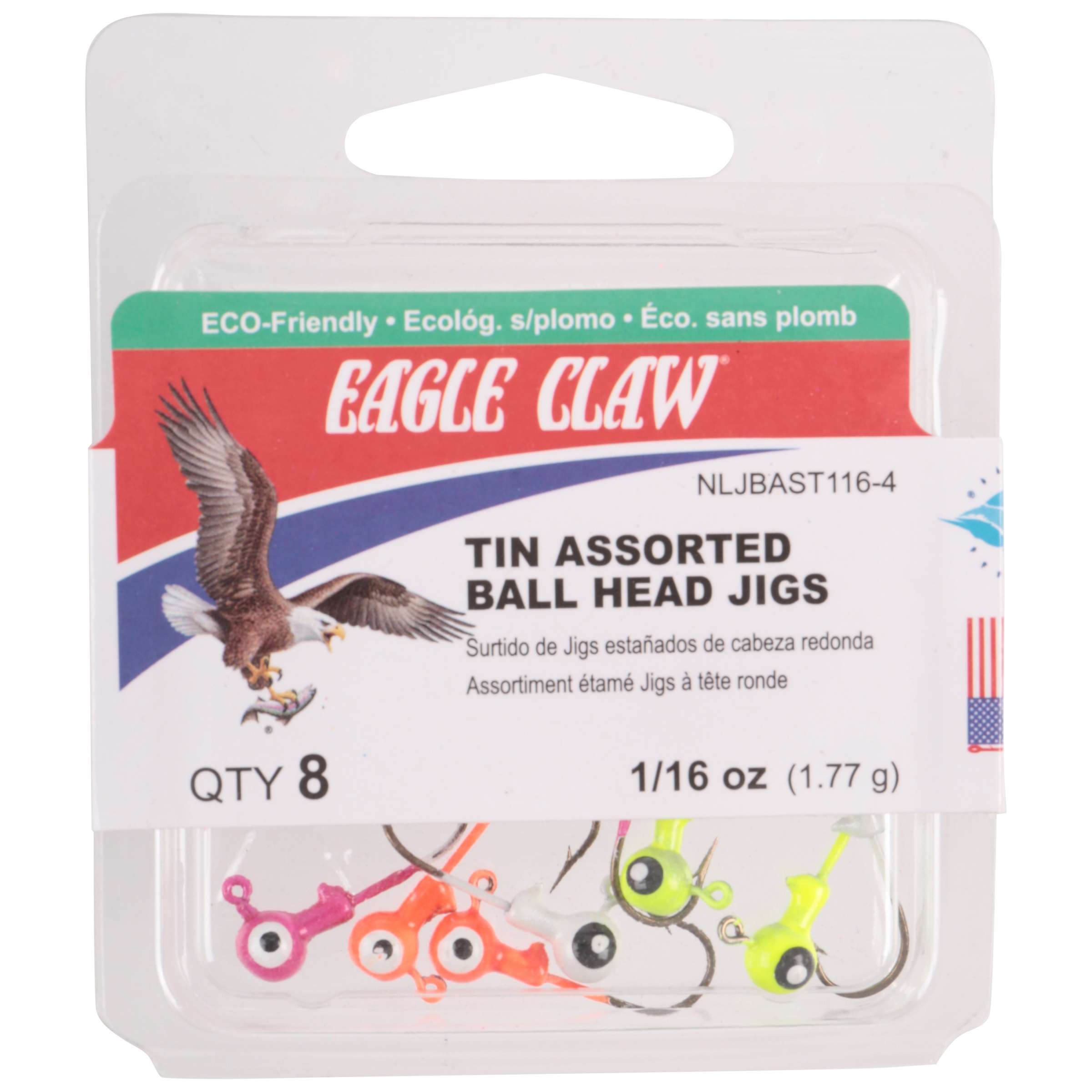 10 Eagle Claw Ballhead Fishing Jigs 1/8 oz White & Chartreuse Ball Heads & Hooks
