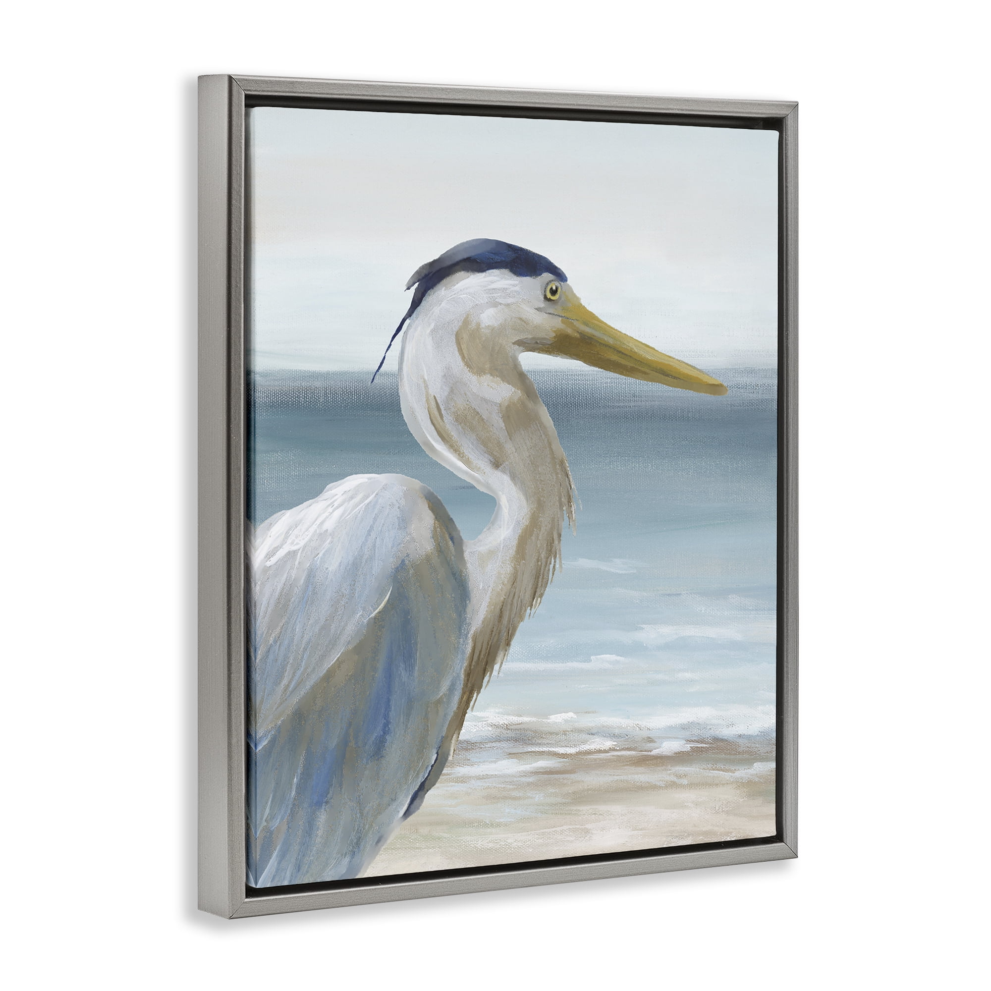 Stupell Industries Right Gazing Heron Gray Framed Floater Canvas Wall Art, design by Nan