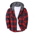 thumbnail image 2 of Plaid Shirts for Men Dqueduo Men's Flannel Plaid Long Sleeve Hooded Button Front Chest Pocket Casual Shirt Jacket Red XL, 2 of 6