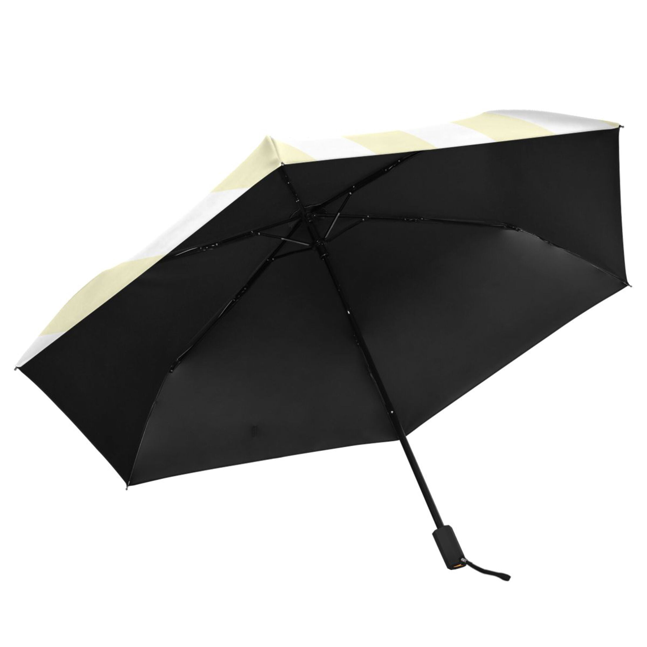 Light Yellow and White Stripes Compact Sun Umbrella Windproof Travel Umbrellas for Rain Strong Portable UV Protection