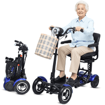 4 Wheel Electric Wheelchair for Adult & Seniors - Foldable All Terrain Mobility Scooter for Travel w/ Front Basket - Long Range Battery - Blue