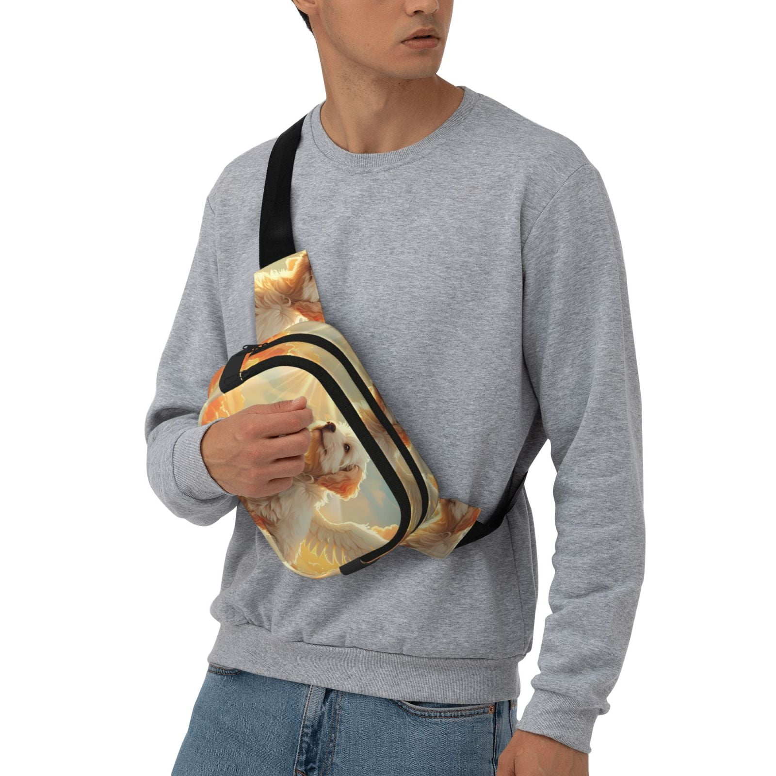 Picia Sunshine Golden Cloud Dog Print Square Double-Layer Waist Bag Mini Adjustable Waist Belt Bag Exercise Running Travel Hiking
