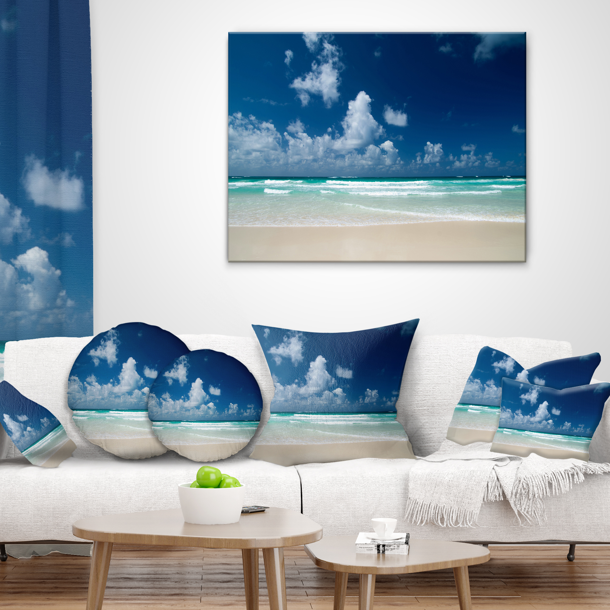 Designart 12" x 20" Blue Polyester Throw Pillow