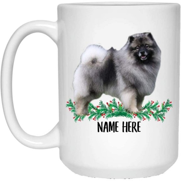 Funny Personalized Text Gifts Keeshond Black Grey Custom Name Christmas 2022 Gifts White Coffee Mug White 15oz