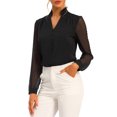 thumbnail image 4 of INSPIRE CHIC Women's Ruffle High Neck Shirt Button Decor Sheer Long Sleeve Blouse Tops S Black, 4 of 5