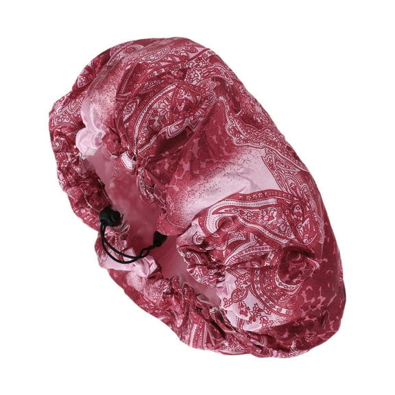 Unique Bargains 1 Pc Women Adjustable Shower Cap for Bathroom Business Travel Red PEVA Satin