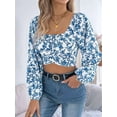 thumbnail image 5 of Women'S Floral Cropped Top Square Neck Tie Backless Shirt Top Blue M, 5 of 9