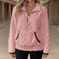 thumbnail image 2 of Women's Sherpa Fuzzy Fleece Pullover Sweatshirt Quarter Zip Lapel Winter Warm Cozy Sweaters with Kangaroo Pockets, 2 of 6