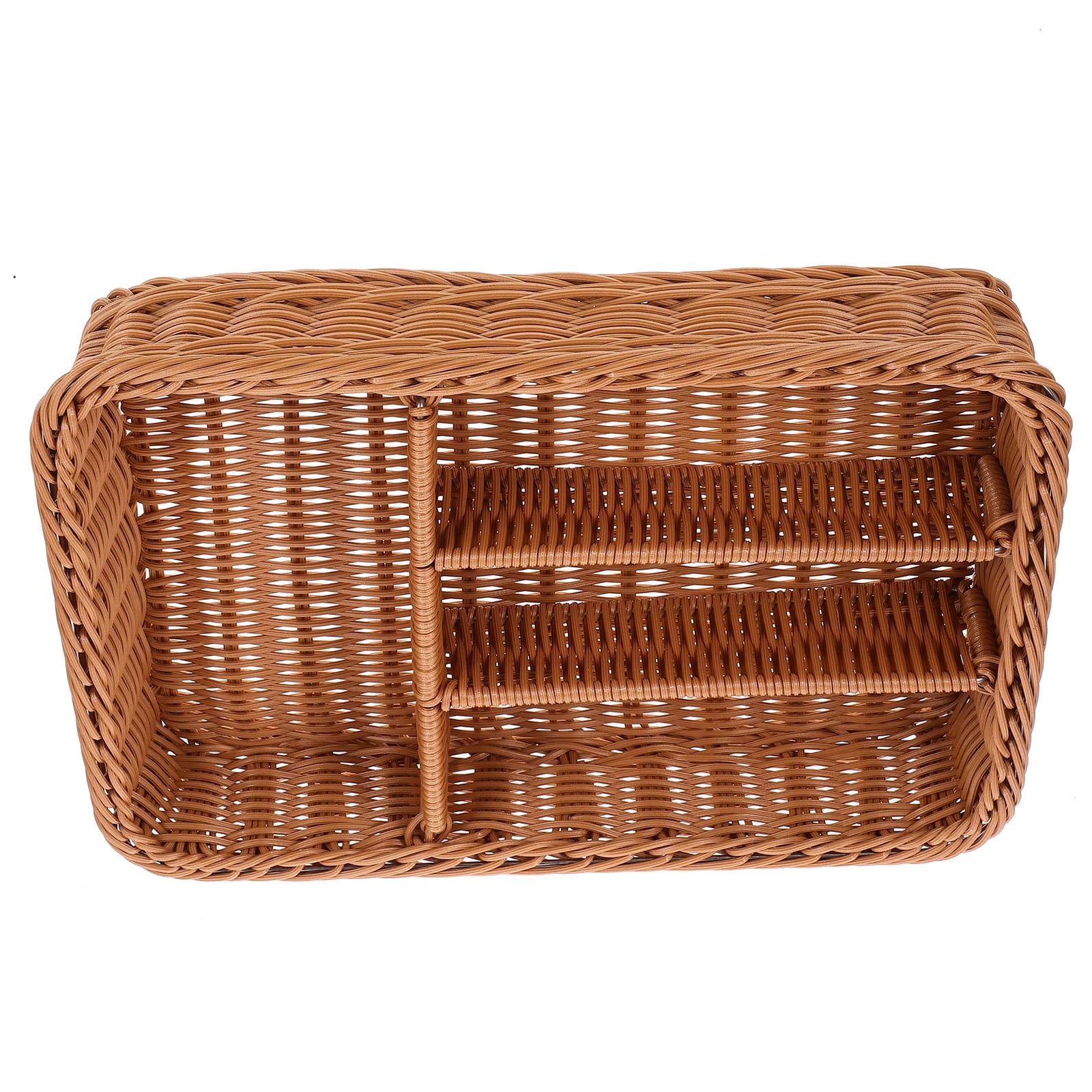 Oecoator 4-Compartment Woven Cutlery Organizer Basket for Kitchen Drawer and Tabletop Storage Solution