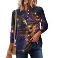 thumbnail image 5 of Womens Mardi Gras Shirts Glitter Carnival Long Sleeve Graphic Tee Feathers Print Crew Neck Party Tops Navy L, 5 of 6