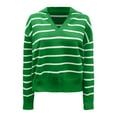 thumbnail image 4 of Arlun Polo Neck Fashion Striped Knit Sweatshirts for Womens Casual Long Sleeve V Neck Loose Fit Sweater Soft Comfortable Warm Slim Fall Knitted Pullover Tops Green L, 4 of 5