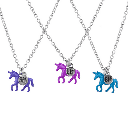 Lux Accessories Silver Tone Blue Purple Pink Unicorn BFF Best Friends