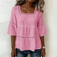 thumbnail image 5 of QQZ Women's Cotton Linen 3/4 Sleeve Blouse Square Neck Eyelet Lace Trim Casual Loose Babydoll Tunic Tops Summer Peasant Shirts, 5 of 6
