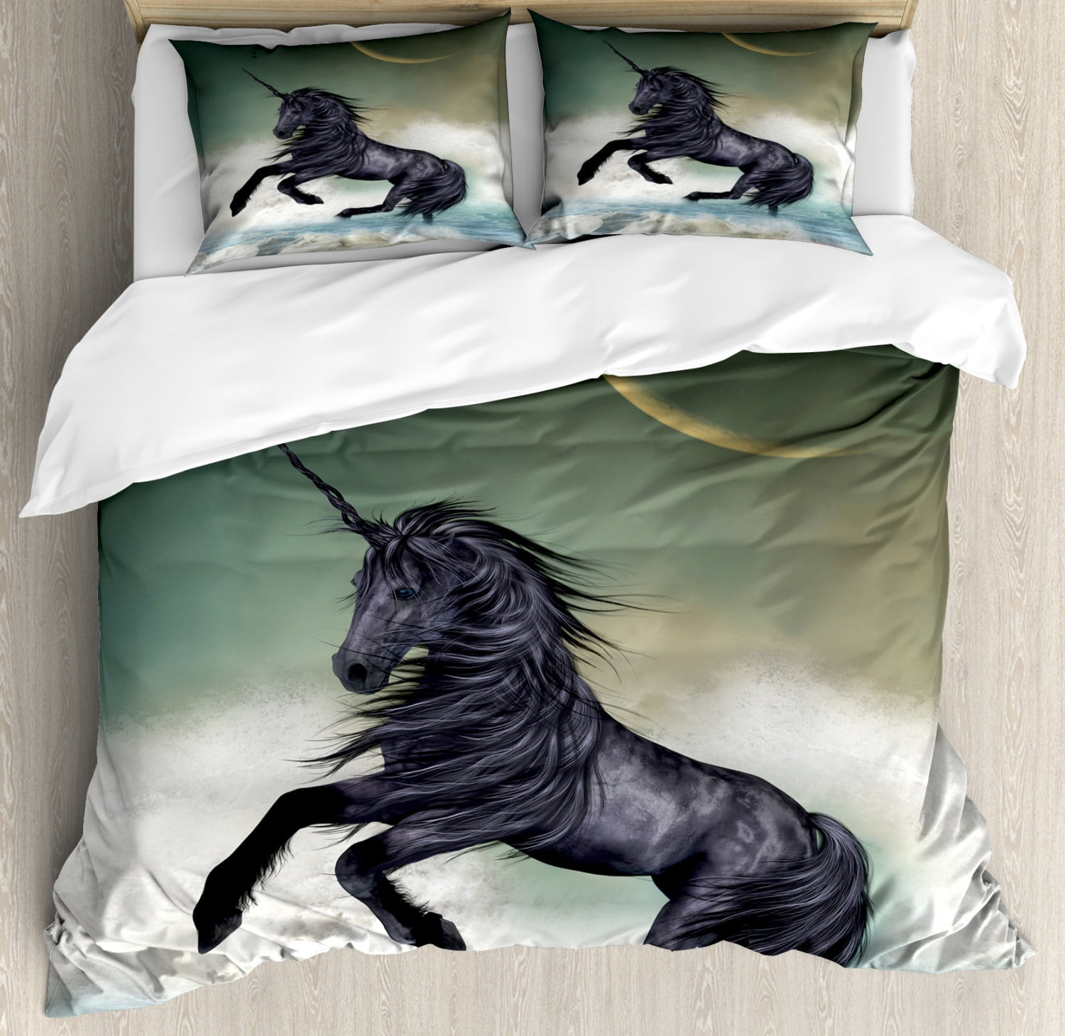 Fantasy Duvet Cover Set Black Unicorn In The Ocean With Moon Abstract Mythical Creatures Hand Drawn Design Decorative Bedding Set With Pillow Shams Multicolor By Ambesonne Walmart Com Walmart Com