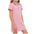 thumbnail image 4 of Zpanxa Robes d'Été pour Filles à Manches Courtes, Col Rayé, Longueur Genou, Robe Princesse Décontractée en Coton avec Boutons, Rose, 15-16 Ans, 4 of 5