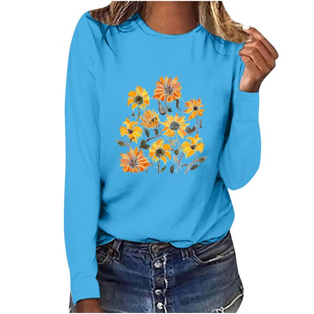 Pompotops T-shirt Décontracté Imprimé pour Femmes Col Rond Manches Longues Blouse