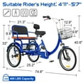 thumbnail image 3 of Linor Adult Tricycle with Rear Seats, 20" 3-Wheel, Front and Rear Baskets, Trike for Seniors, Blue, 3 of 11
