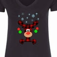 thumbnail image 4 of Inktastic Cute Flannel Reindeer with Christmas Bulbs and Snowflakes Women's V-Neck T-Shirt, 4 of 5