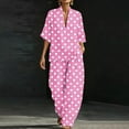 thumbnail image 3 of Women's Dressy Polka Dots 2 Piece Outfits - V Neck Shawl Collar Blouses & Wide Leg Pants Lounge Sets with Pockets, 3 of 6