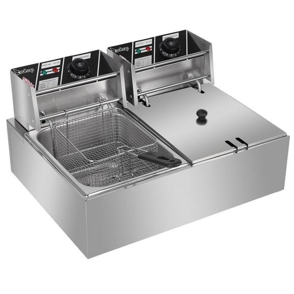 Winado 12.7QT Commercial Stainless Steel Deep Fryer Machine Double Two Tank Design Restaurant