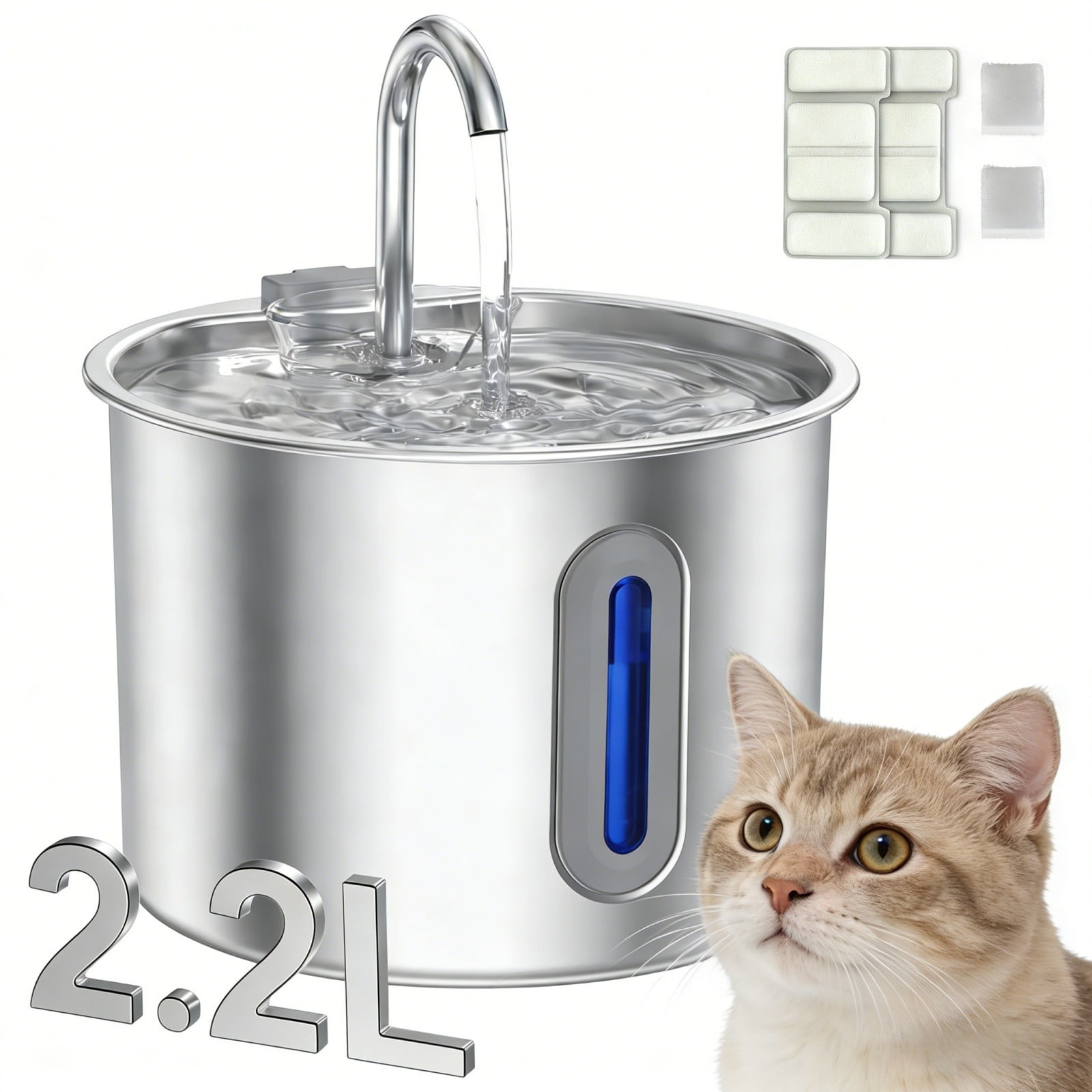 Automatic Pet Water Dispenser Stainless Steel with Faucet Window Large Capacity for Cats and Dogs Indoor Use