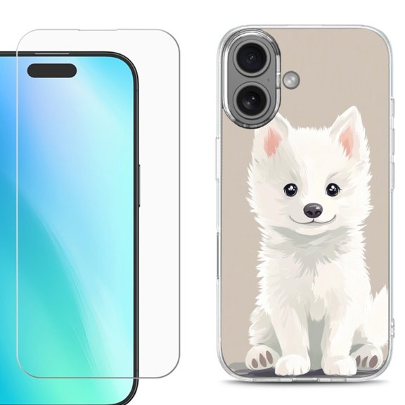 For iphone 16 Plus Phone Case Cover, Shockproof Case with Tempered Glass Screen Protector, by OneToughShield - Husky Joy
