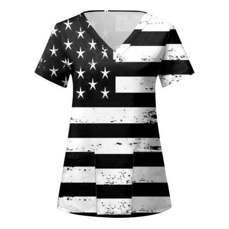 

Women Scrubs Top Independence Day Printed Daily O Neck 4 Of July Printed Short Sleeve Loose Caring Workwear Nurses Clothes With Pocket Daily Nursing Uniforms Nursing Care Working Uniforms