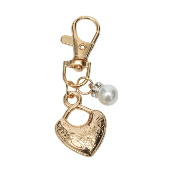Unique Bargains 1 Pc Fashionable Pearl Heart Handbag Charm Decorative Keychain Gold Tone