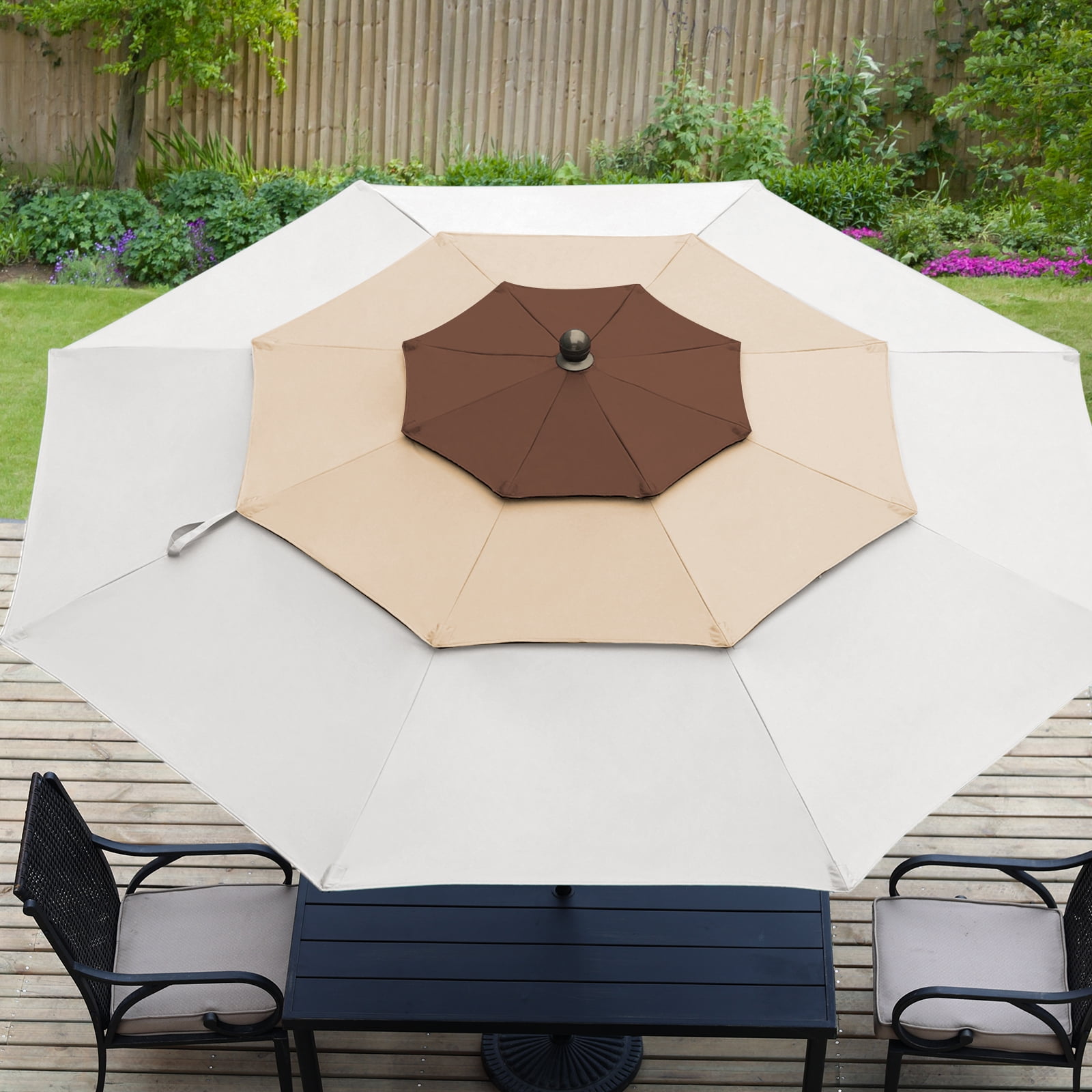 Aoodor 10ft 3-Tier Patio Umbrella, Outdoor Table Market Umbrella Tilt Adjustment and Crank