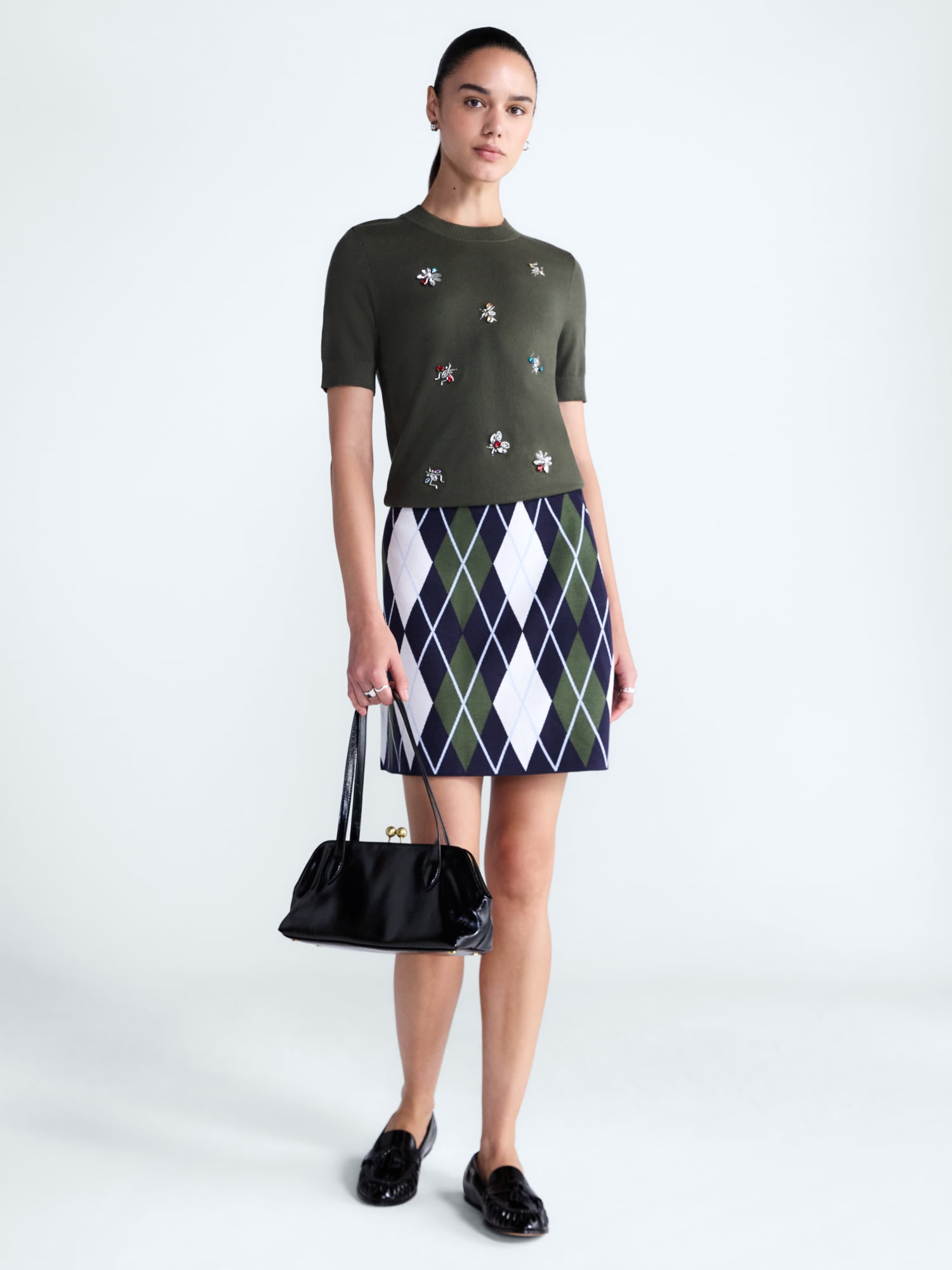 Free Assembly Women's and Women's Plus Embellished Cozy Yarn Sweater with Short Sleeves, Sizes XS-4X
