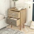 thumbnail image 1 of BTMWAY Modern Farmhouse Nightstand, Antique Style Solid Wood Bedside Table with 2 Storage Drawers and Metal Feet, Rustic Night Stand Wooden End Table for Bedroom Kids Room Living Room, Natural, 1 of 7