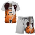 thumbnail image 2 of Conjunto de pantalones cortos de manga corta con estampado 3D y patrón de guitarra musical personalizado Conjunto holgado de 2 piezas para hombre, 2 of 5