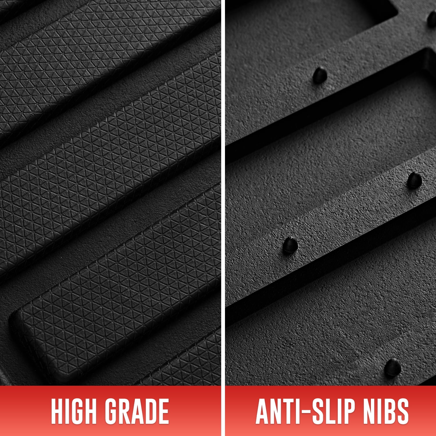 Road Comforts Heavy Duty Rubber Floor Mats Red Aluminum Film Car Mats Set, Front and Rear Car Mats