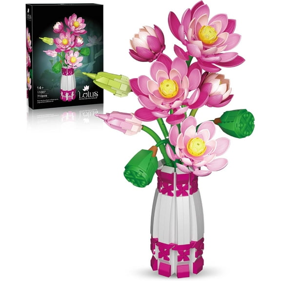 GZBrick Lotus Bouquet Building Block Set Compatible with Lego Flowers with Vase for Adult 14 