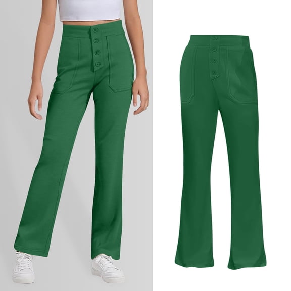 Girls School Uniform Pants Fit Stretch Pants with Pockets Straight Pants Green Uniform Pants Back to School Clothes for Girls Kid Girls Pants Size 9-10 Years