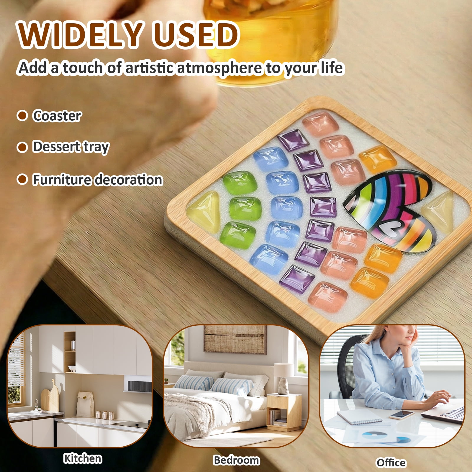3 Pcs DIY Mosaic Kit for Adult Glass Tile for Craft with Bamboo Cup Pad for Women Mixed Color Mosaic Art Craft Cup Mat Project Handmade Making Kit Set for Home Decor Present