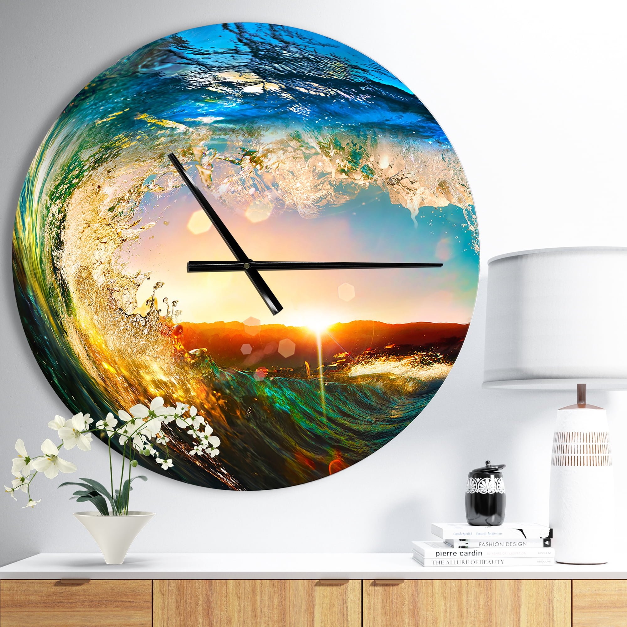 Designart 'Colored Ocean Waves Falling Down ' Modern wall clock