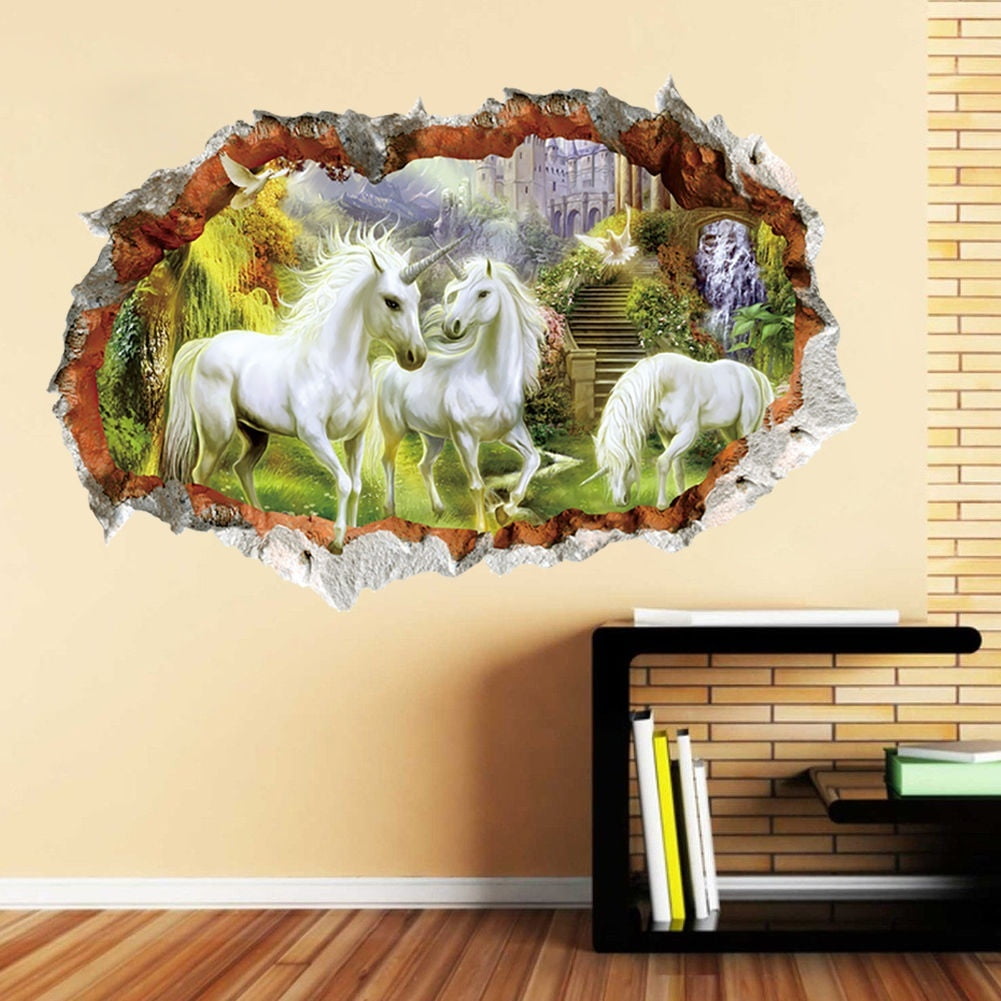 Wall Stickers Wild Horse America Animal Smashed Decal 3D Art Vinyl Room F832 