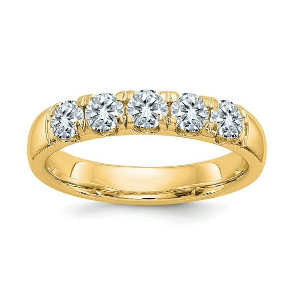 14K Yellow Gold Ring Band Moissanite Round White 1.00ct. 5 Stone Colorless , Size 5