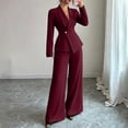 thumbnail image 6 of Womens Two Piece Outfit Long Sleeve Breasted Blazer High Waist Straight Leg Pants formal Business Suit Wine XXL(XXL), 6 of 6