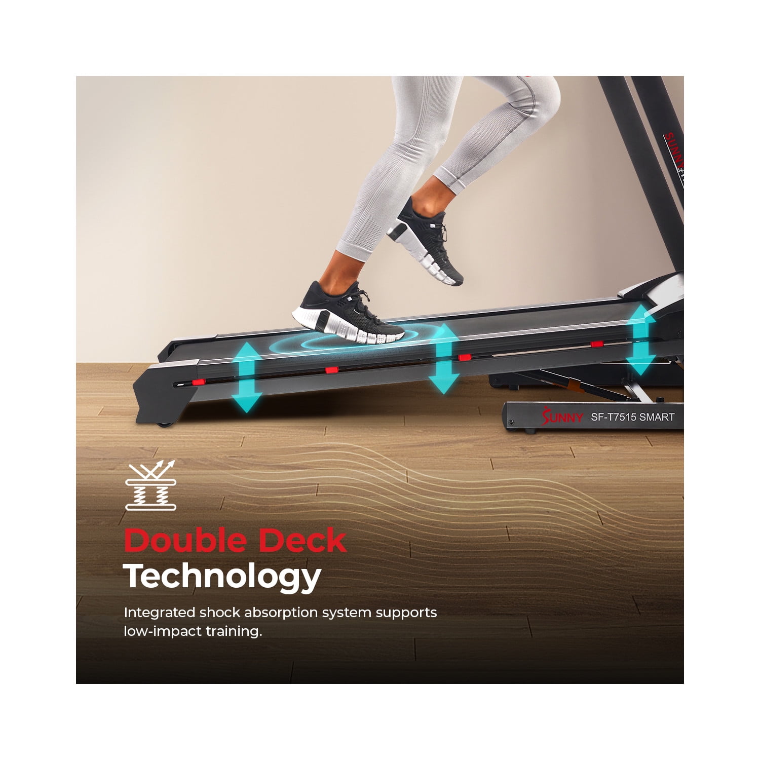 Sunny Health & Fitness Premium Double Deck Treadmill w Auto Incline + Free SunnyFit® App Membership - SF-T7515SMART