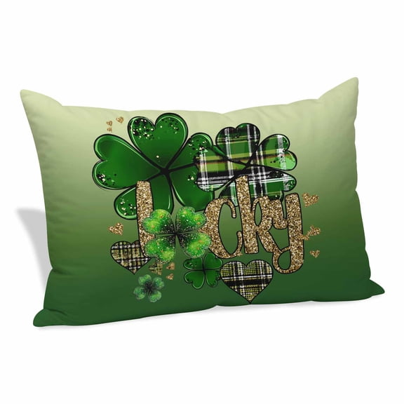 St. Patrick's Day Pillow Covers King, Ombre Green Shamrock Gold Lucky Love Spring Soft Brushed Microfiber Breathable Throw Pillow Covers, Pillowcase with Zipper for Couch Sofa Bedroom 20"x36"