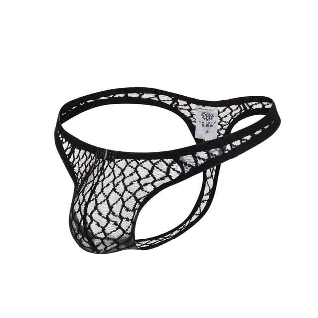 Tanga de encaje transparente sexy de talla grande para hombre con código