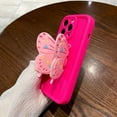 thumbnail image 3 of Designed for iIPhone Case,Cute Silicone with Kickstand Butterfly Camera Lens Protection Shockproof Cover Phone Case (iPhone 15 Pro,Pink), 3 of 6