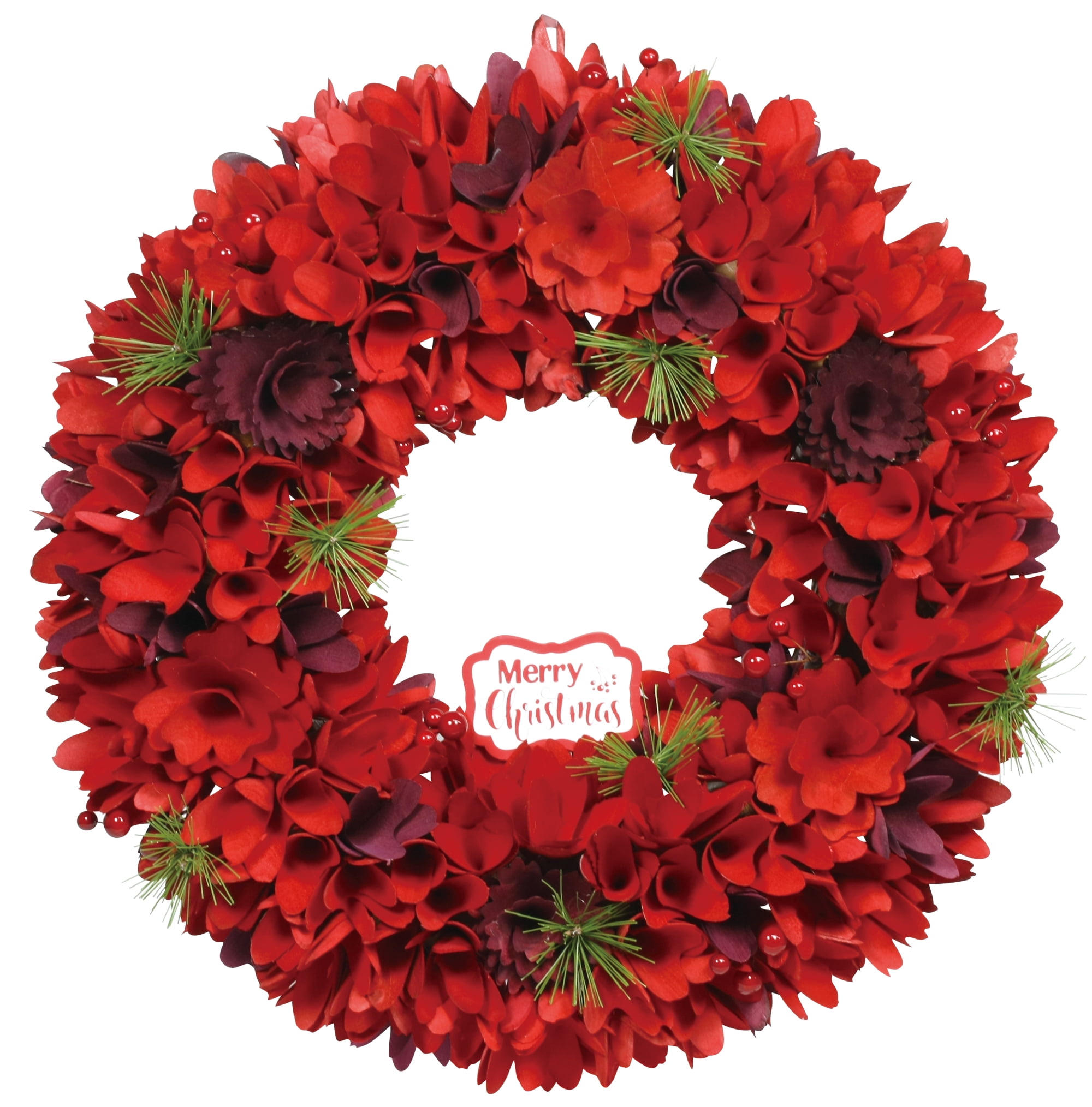 Holiday Time Red Wood Chip Decoration Christmas Wreath 16.5'' - Walmart