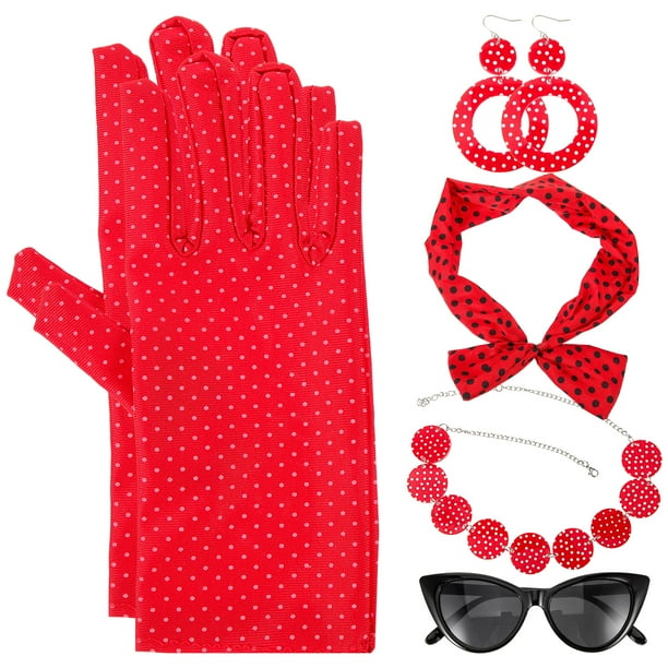 KAKOWELY 1 juego de accesorios para disfraz de los años 50 para mujer, diadema, gafas, collar y pendientes.