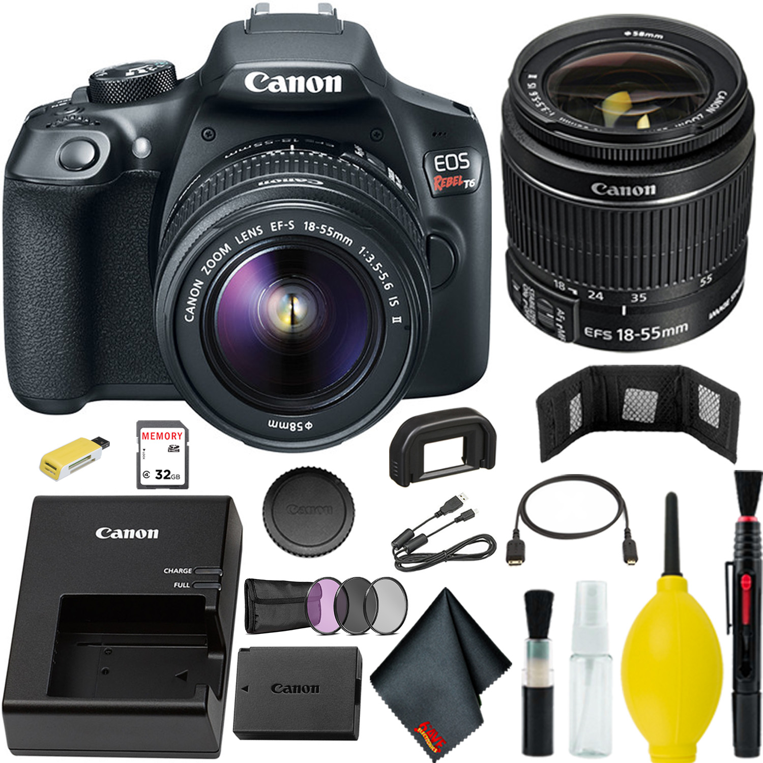 Canon EOS Rebel T6 DSLR Camera with 1855mm Lens Memory Kit Walmart