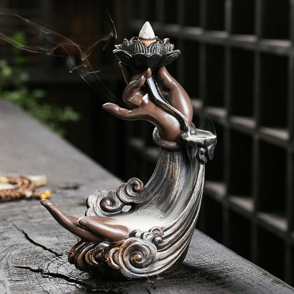 1pc Resin Lotus Buddha Backflow Incense Burner, Relaxation Home Decor (Without Incense)