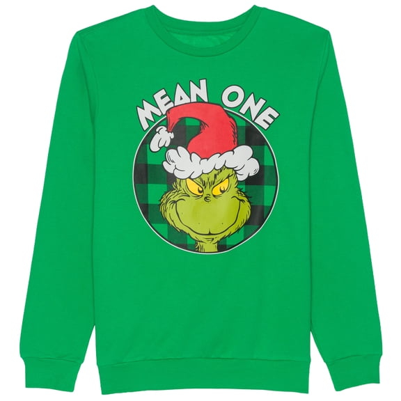 Dr. Seuss The Grinch Mean One Santa Hat Men's and Big Men's Graphic Fleece Crew, Sizes S-2XL