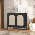 thumbnail image 4 of EastVita Buffet Cabinet with Storage Kitchen Sideboard Console Table Adjustable Shelf Two-Door Rattan Accent Cabinet with Arch Carving for Living Room Hallway Dining Room Black, 4 of 7